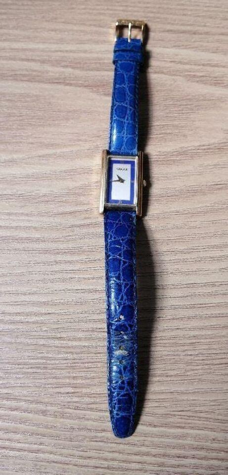 GUCCI 2600L Swiss Made Quartz Blue Rectangle Womens .